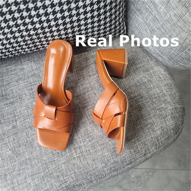 FEDONAS New Women Genuine Leather Thick High Heeled Sandals Elegant Outsoor Slippers Party Wedding Summer Shoes Woman Prom Pumps