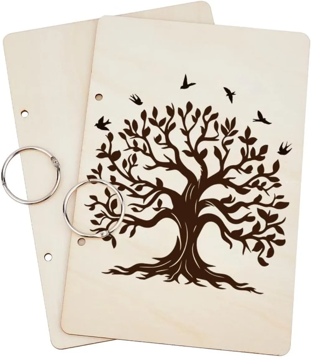 Tree of Life Card Keeper Book Tree and Birds Greeting Card Organizer Wooden Loose Leaf Binder Postcard Photo Album making kit