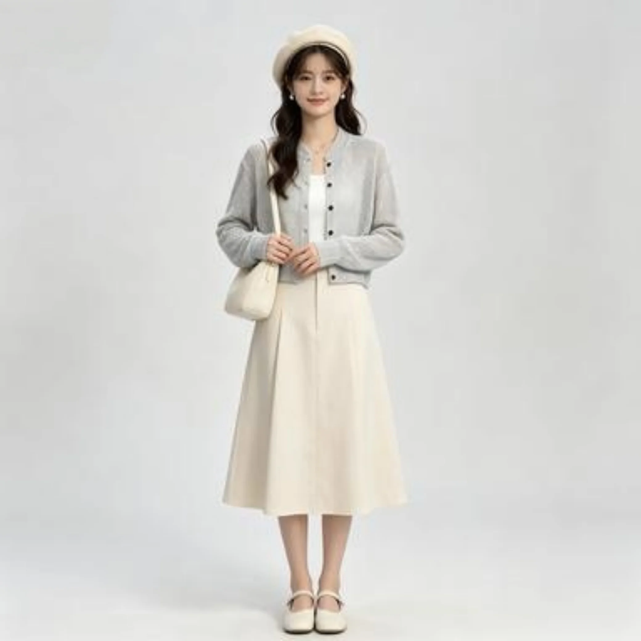 Women's 2026 Autumn Winter New Stand Collar Hollow Knit Cropped Cardigan
