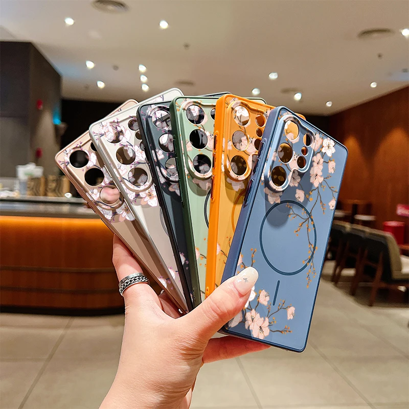 A57 A 57 For Magsafe Magnetic Phone Case For Samsung Galaxy A56 A26 5G A37 A17 Fashion Flower Print Anti-knock Matte Cover