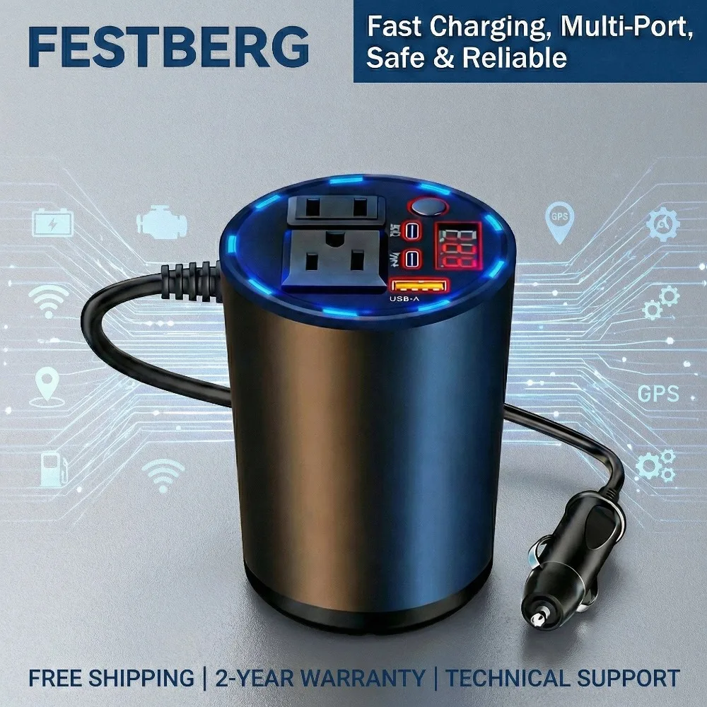 

Автомобильный инвертор FESTBERG Y11 с полным протоколом быстрой зарядки, 5-слойной защитой цепи и умным вентилятором охлаждения для легковых и грузовых автомобилей, фургонов