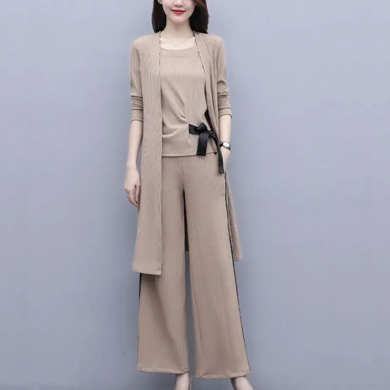 

Spring Autumn Fashion Elegant Round Neck Long Sleeve Casual Versatile Western Commuting Solid Color Women's Clothing Pant Sets