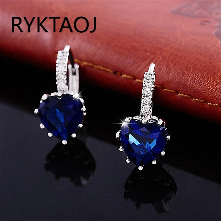 925 Sterling Silver Heart Cubic Zirconia Hoop Earrings Multi‑Colors Option Dainty Crystal Fashion Jewelry Gift for Women