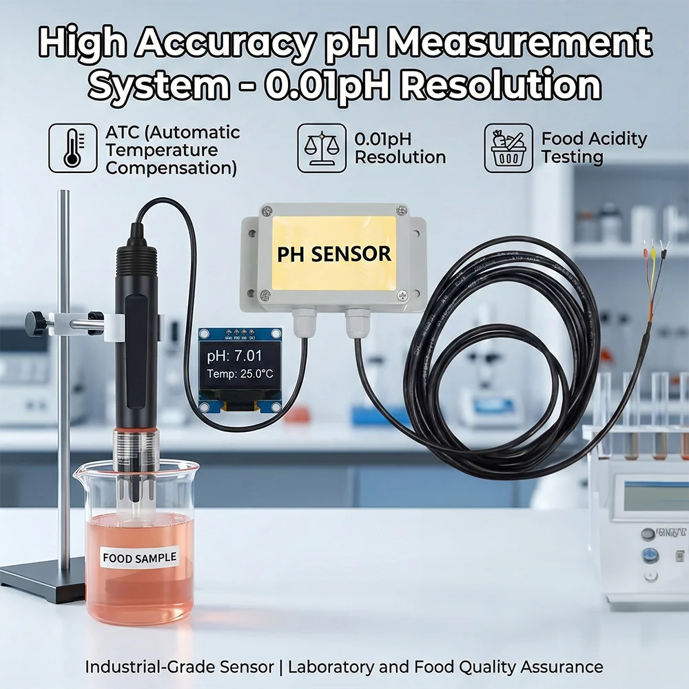 High Accuracy Portable pH Meter 0.01pH Resolution Laboratory Water Quality Tester with ATC for Food Acidity Measurement