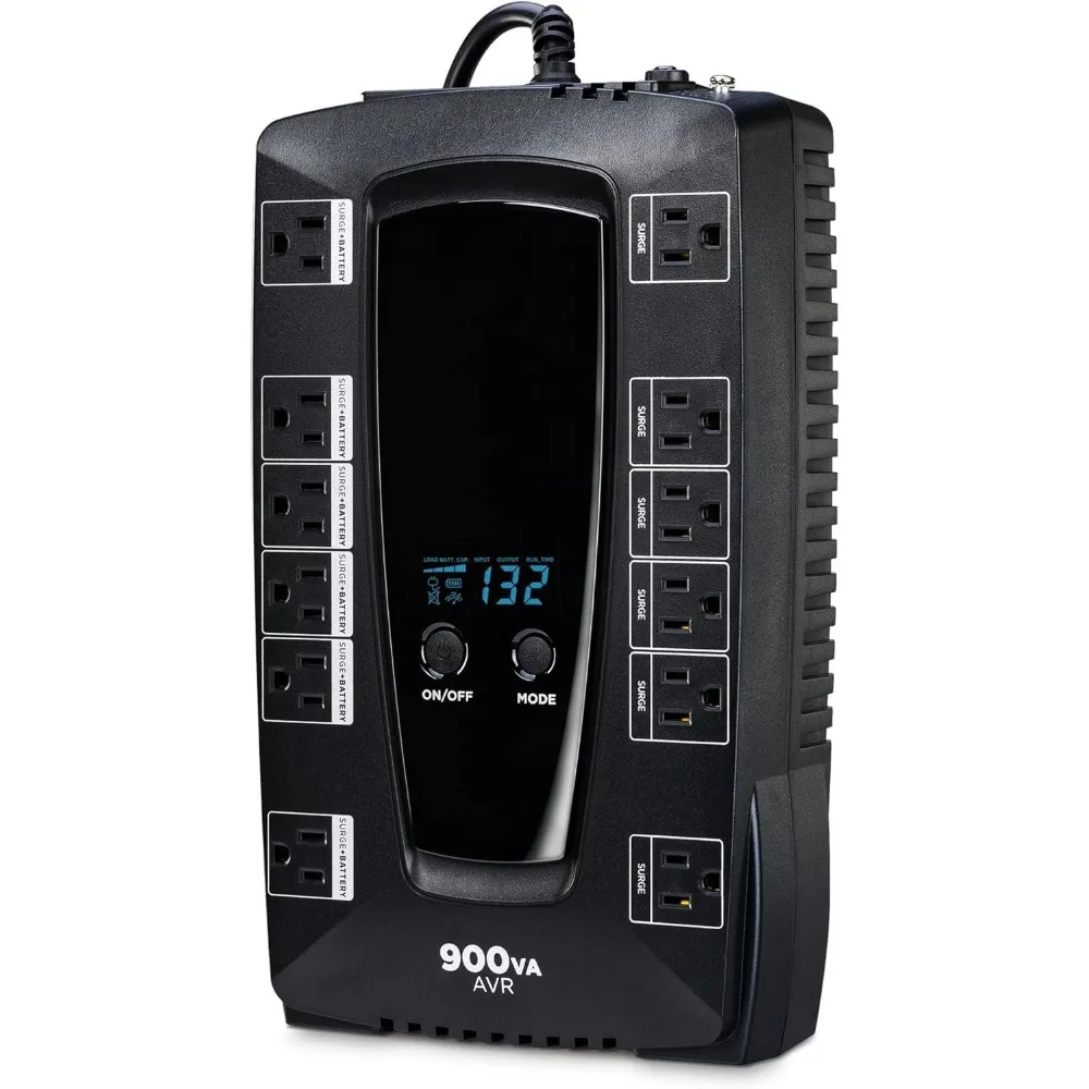 AVRG900LCD Intelligent LCD UPS-systeem, 900VA/480W, 12 stopcontacten, AVR, compact