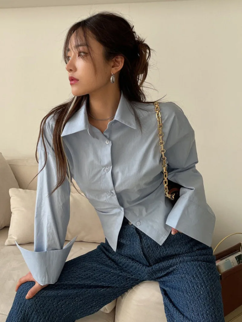 

Korean Bandage Shirt Women Fashion Backless Sexy Blouse Office Ladies Casual Slim Chic Turn Down Collar Long Sleeve Tops M8QW