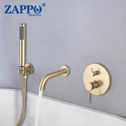 ZAPPO Bathtub Faucet Wall Tub Filler Brushed Gold Tub Faucet with Embedded box Wall Mounted 360 Swivel Spout Tap Black Shower