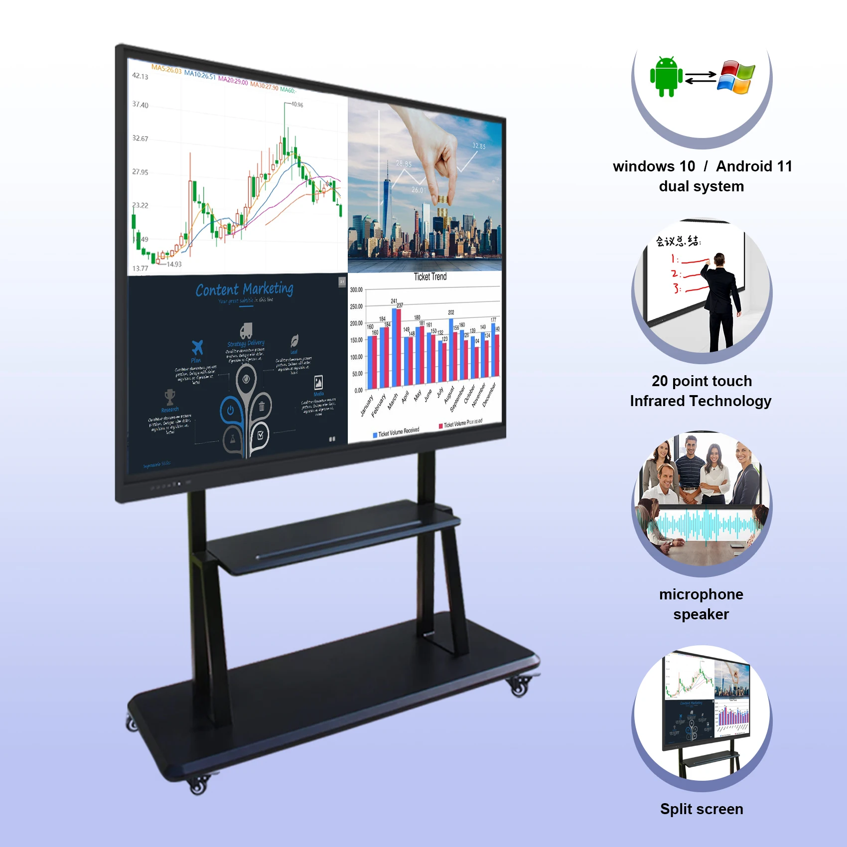 4K  HD Multi Touch Interactive Smart Board Digital Whiteboard OEM ODM  Size 65 75 86 100 110 Inch Touch Screen Displa