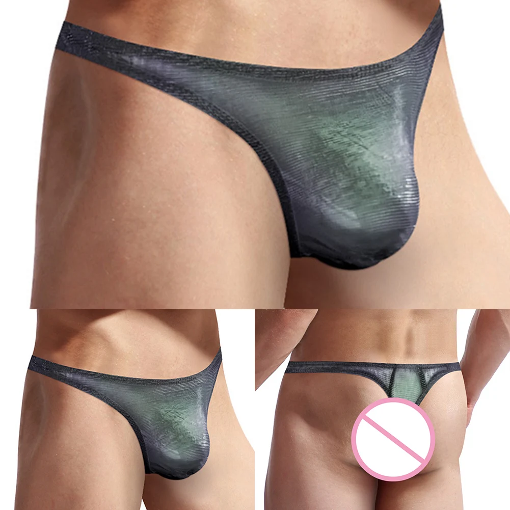 Sexy Men Mesh See-Through G-String U Convex Pouch Briefs Underwear T-Back Thong Hollow Out Exposed Butt Erotic Lingerie