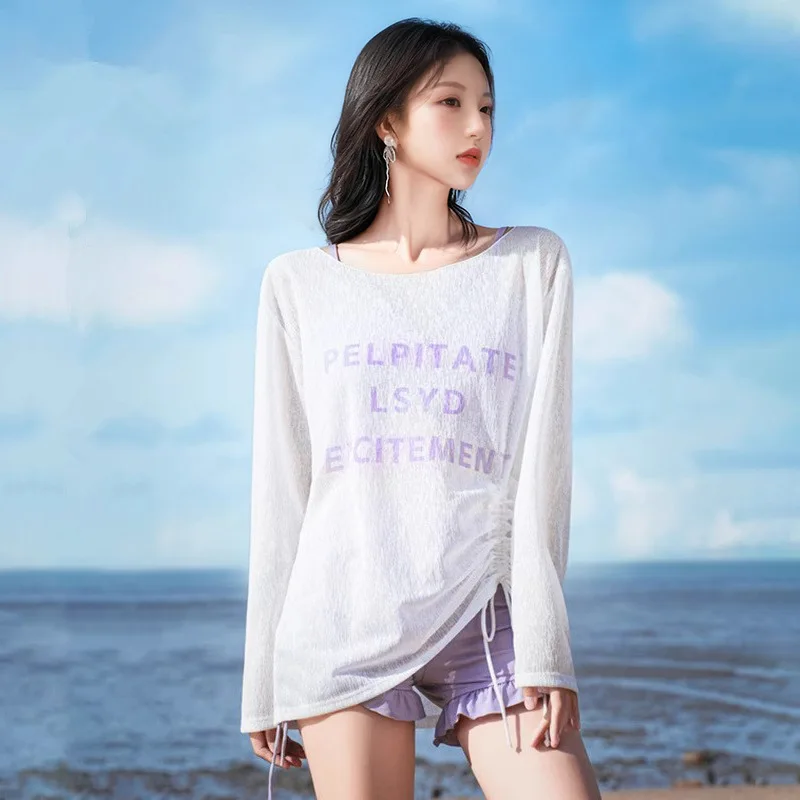 Women 2026 New Three Piece Split Swimsuit Conservative Vacation Style Long Sleeve Swimwear Beach Surf Bathing Suit