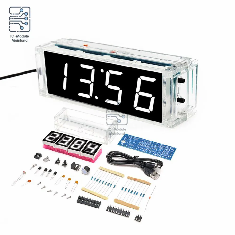 LED Digital Electronic Temperature Clock Microcontroller Loose Digital Clock Time Light Control Thermometer Diy Electronic Kit