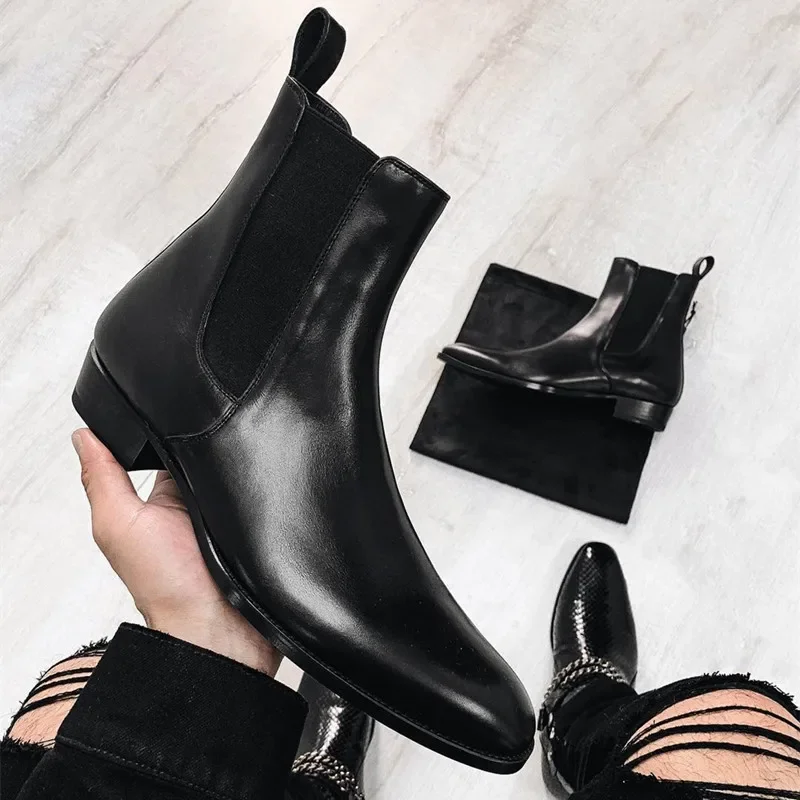 Chelsea Boots męskie czarne brązowe krótkie buty biznesowe dla mężczyzn ręcznie robione botki Zapatos Hombre