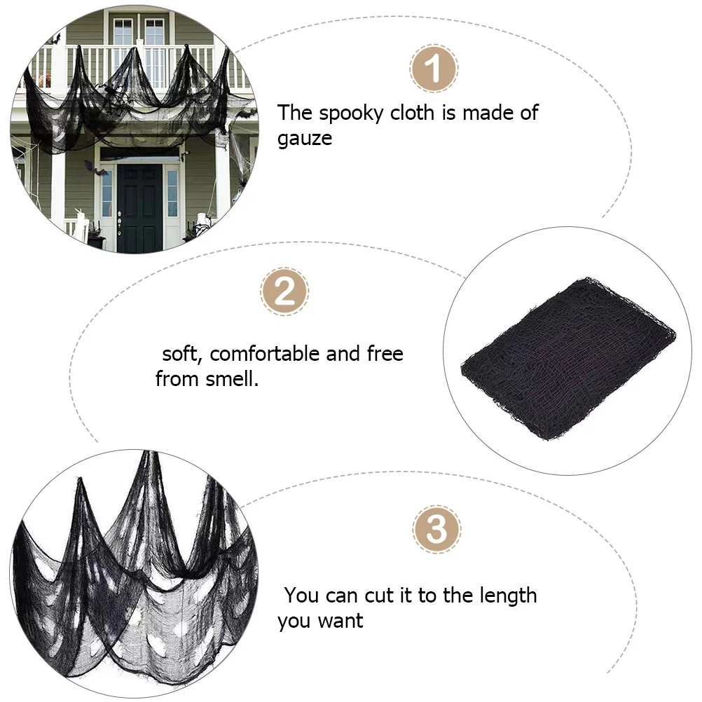 

2Pcs Black Gauze Fabric Halloween Decor Haunted House Spooky Cloth Party Supplies Scary Atmosphere Layout Props Garden