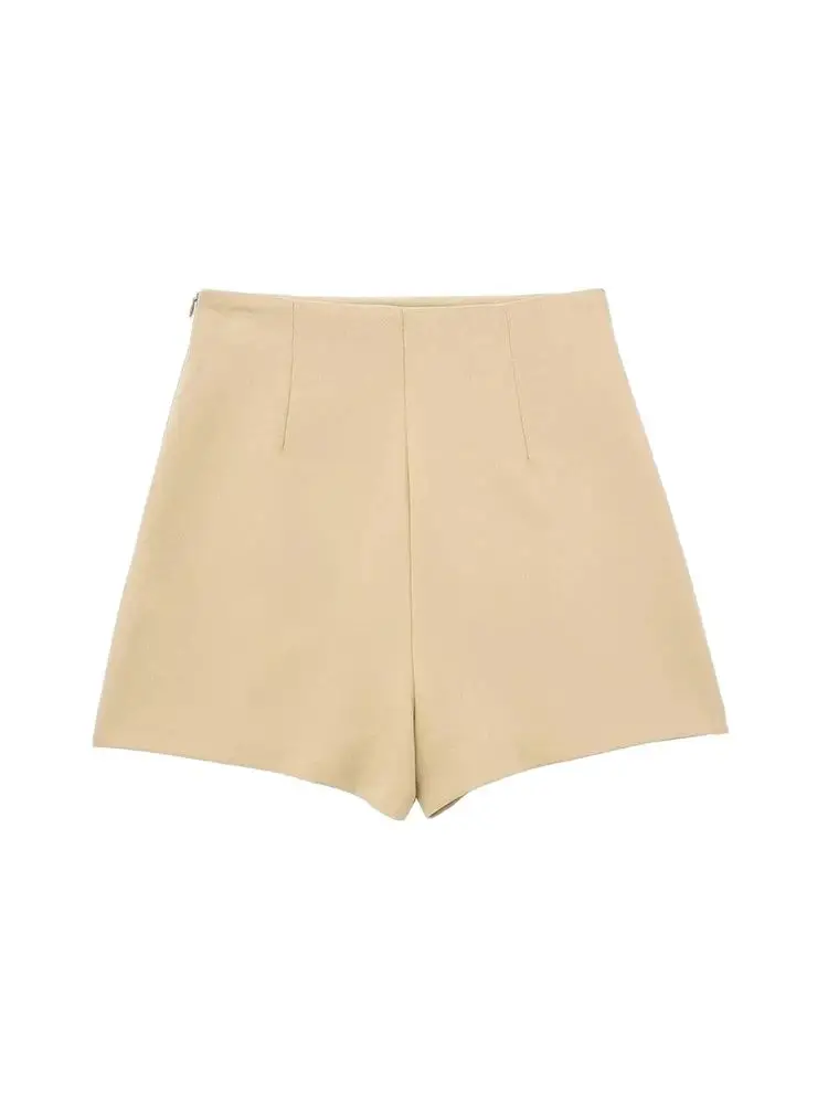 Damskie spódnico-spodenki z rozcięciem z przodu, z bocznym zamkiem, z wysokim stanem, elegancka moda.