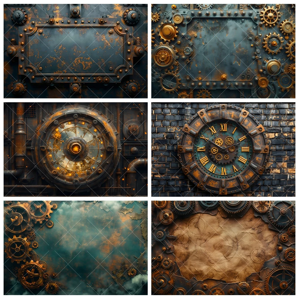 Steampunk Retro Style Photography fondali Custom Adult Kid Portrait Photo Background Banner Clock Gears Decoration Studio Prop