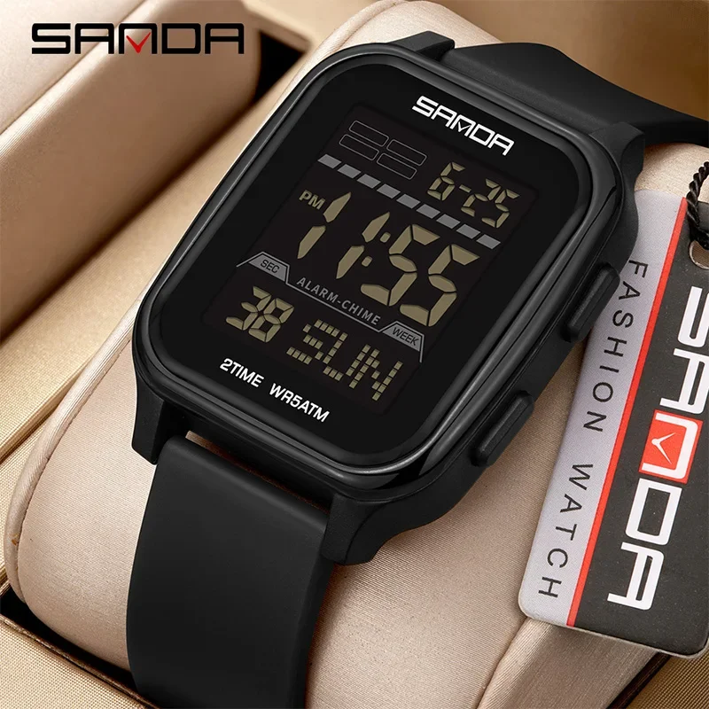 

SANDA модные мужские электронные часы многофункциональные квадратные циферблаты с календарем спортивные светящиеся водонепроницаемые мужские цифровые часы обратного отсчета