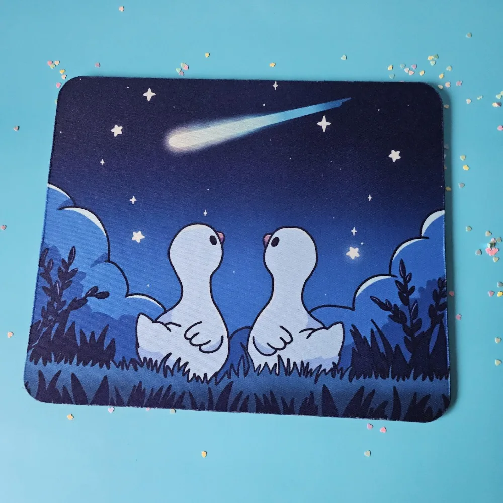 Cute Duck Mouse Pad | Cabin-style Meteor Shower Desktop Accessories for PC, Suitable for Office and Home Use