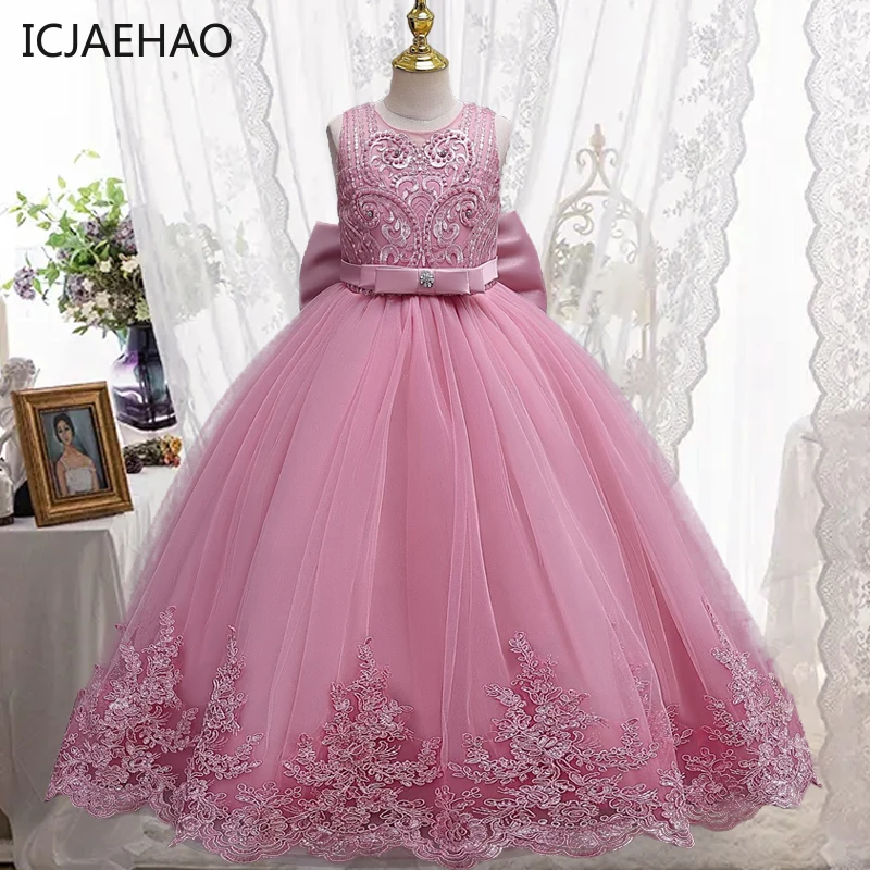 

ICJAEHAO 2024 New Girls lace wedding dresses Flower Girl Costume birthday Party Princess dress Children Dresses for girl Costume