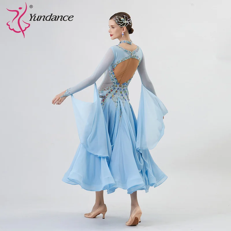 B-22224 New Women Modern Dance Rhinestone Color Diversity Dress Ballroom National Standard Waltz Competition Performance