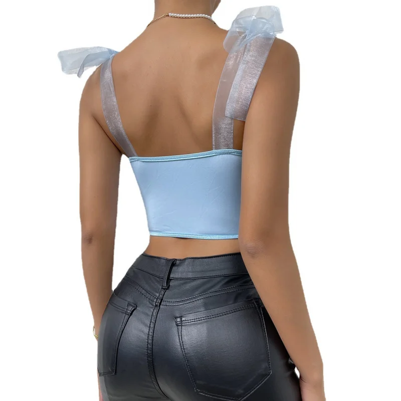 Hot Sale Lace Floral Straps Mesh Hollow Diamond FishboneinsVest Women's Clothing8090