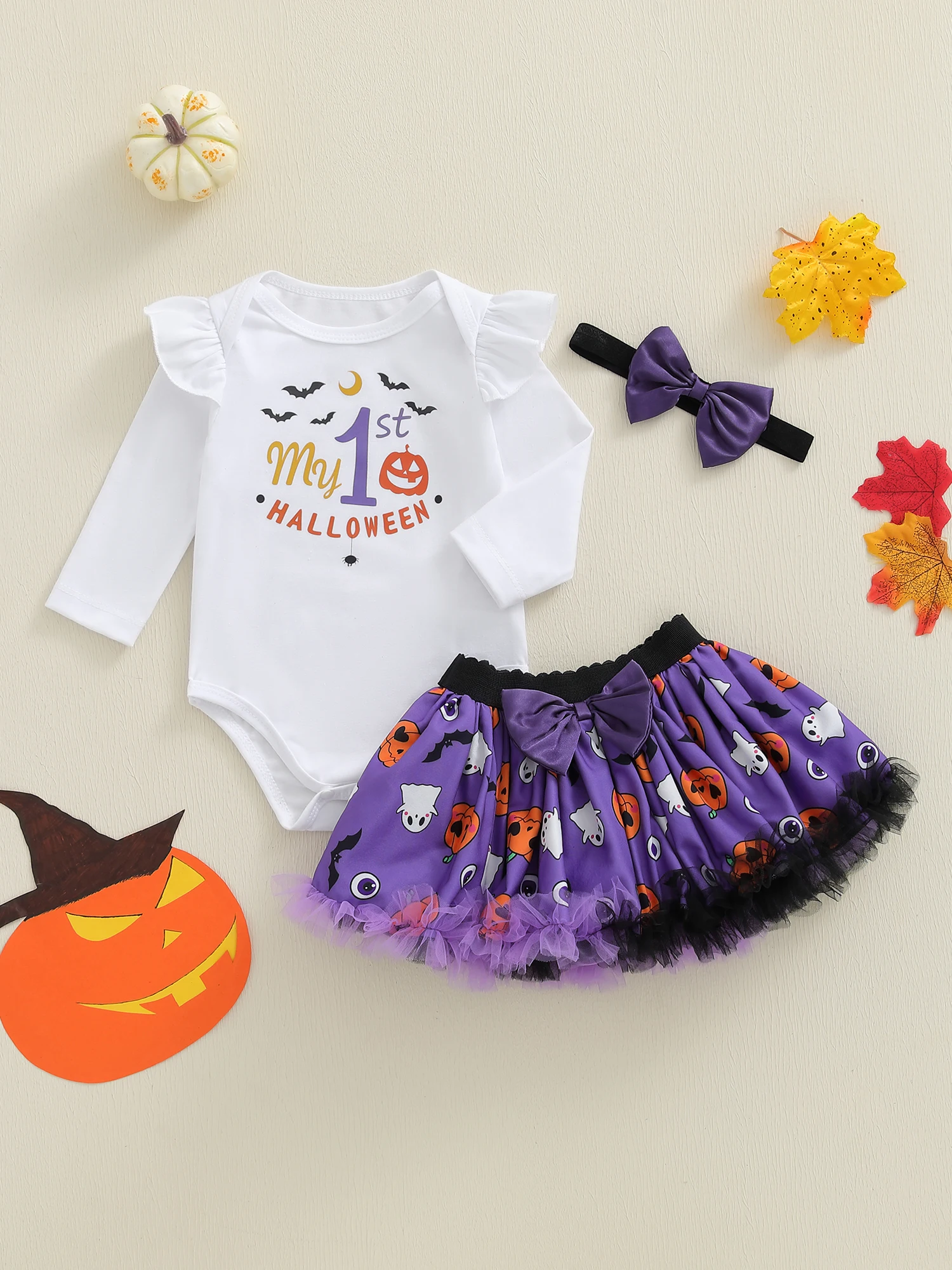 

3 шт., костюмы на Хэллоуин для маленьких мальчиков, комбинезон с короткими рукавами и круглым вырезом с принтом тыквы и штаны, комплект шляпы для вечеринки малыша