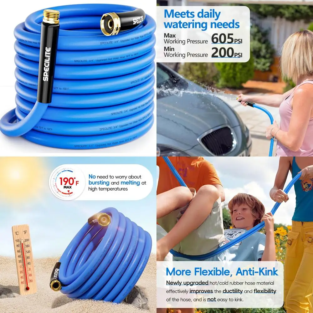 

Flexible Heavy-Duty Garden Hose 75ft x 3/4in, Cold-Resistant to 190°F, High-Pressure 605 Psi, Lightweight, Upgraded Rubber, Cold