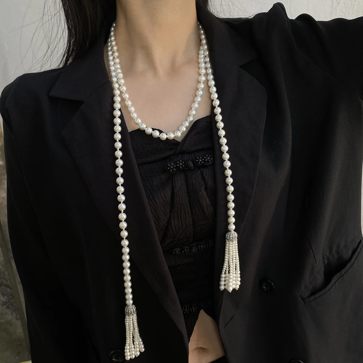 Imitation Pearl tassel Women's Necklace Exaggerated Fashion exaggerate crystal fringe Necklace For Women Jewelry