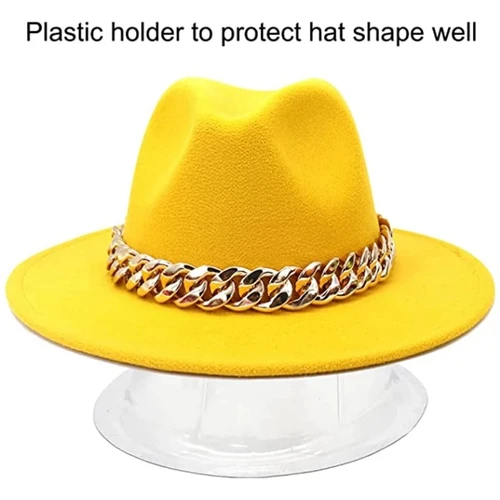 Fedoras-sombrero fedora con cadena dorada para hombre y mujer, gorro de ala ancha, color sólido, jazz, Otoño e Invierno