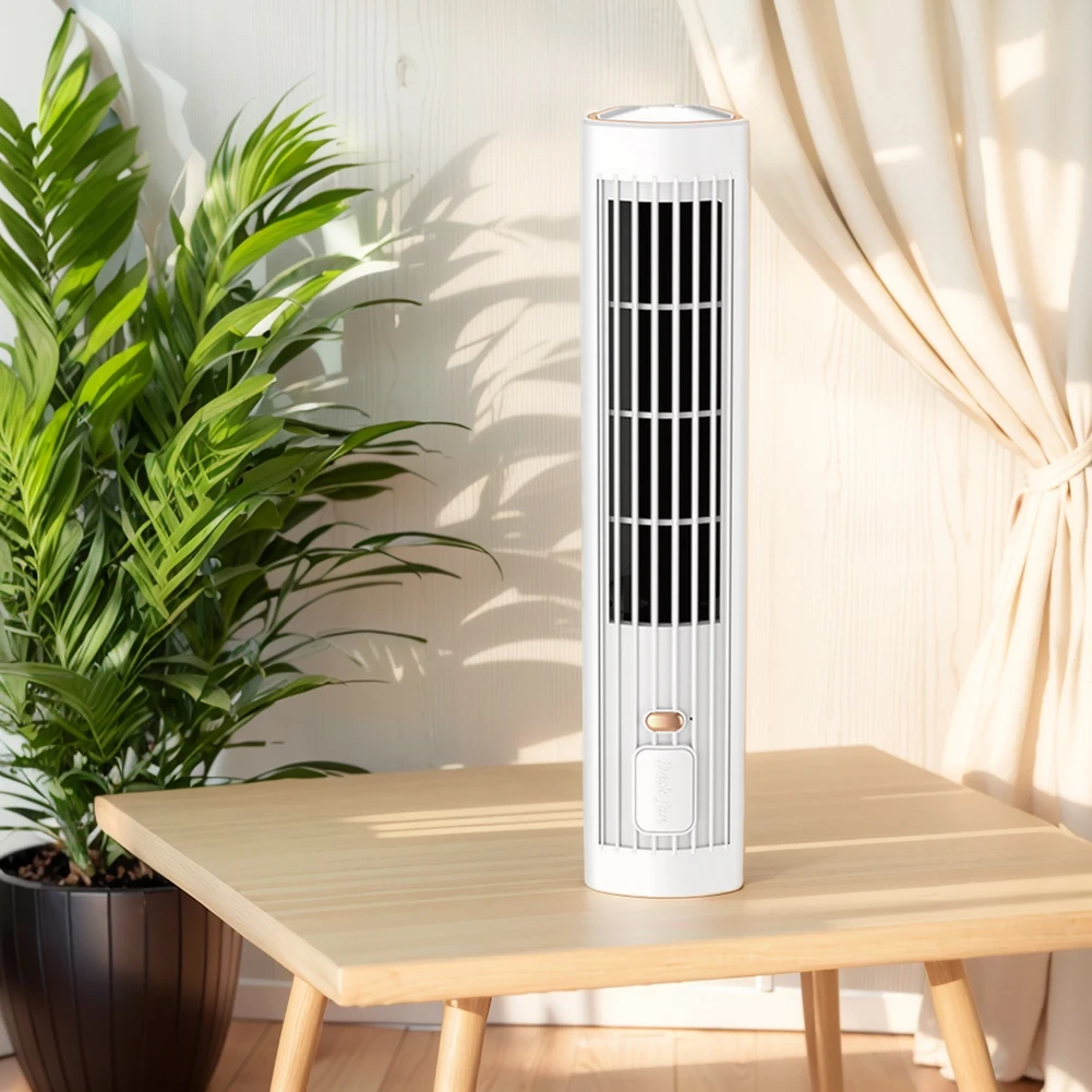Bladeless Tower Fan USB Rechargeable 1200mAh Portable Desk Fan Mini Vertical Air Conditioner Standing Tower Fan for Home Kitchen