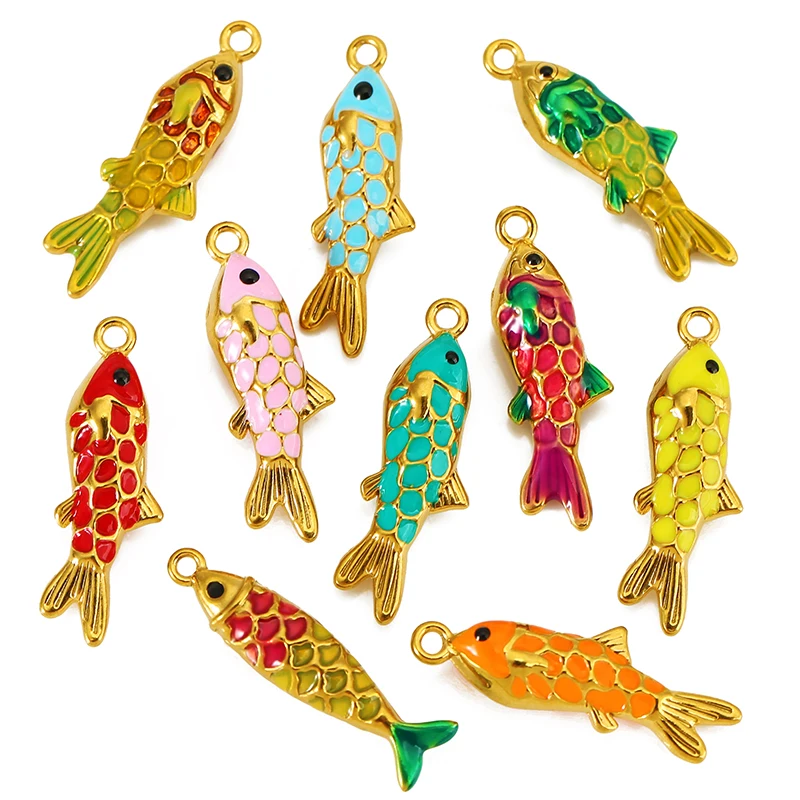 

3pcs Stainless Steel Enamel Ocean Fish Charms 3D Goldfish Pendants for DIY Necklace Bracelet Earrings Jewelry Making Supplies