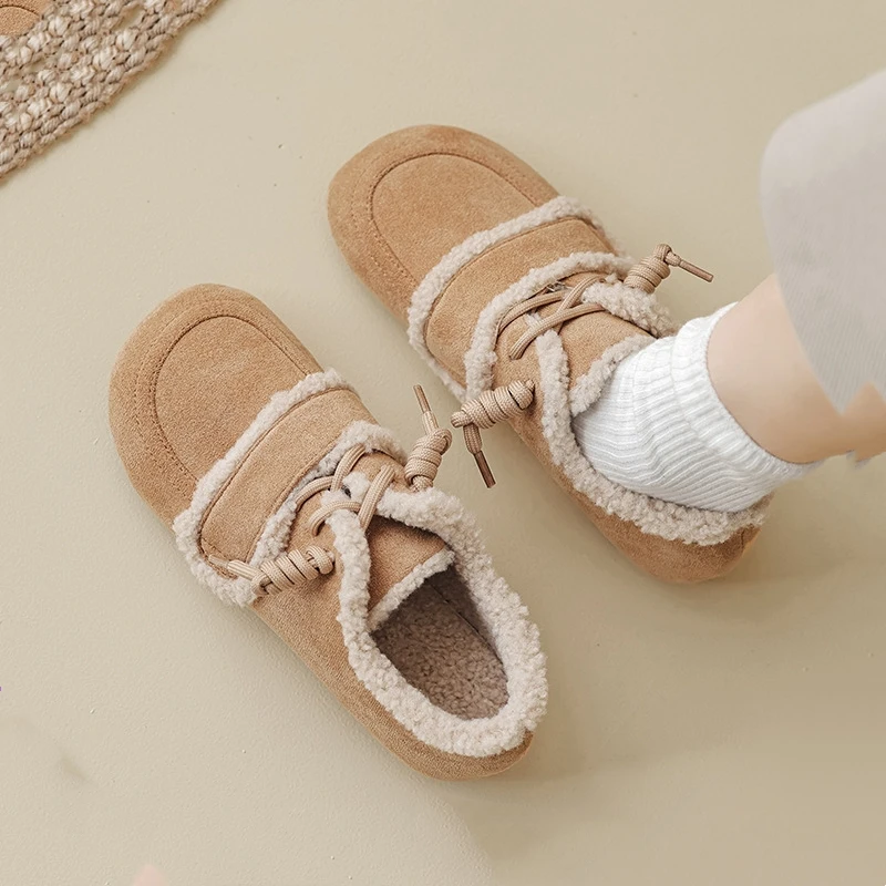 

2024 winter women's plush warm flat shoes snow boots Retro Style career office outdoor mary jane shoes Ladies casual loafers