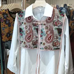 Womens Retro Cashew Flower Embroidered Laceup Vest Waistcoat