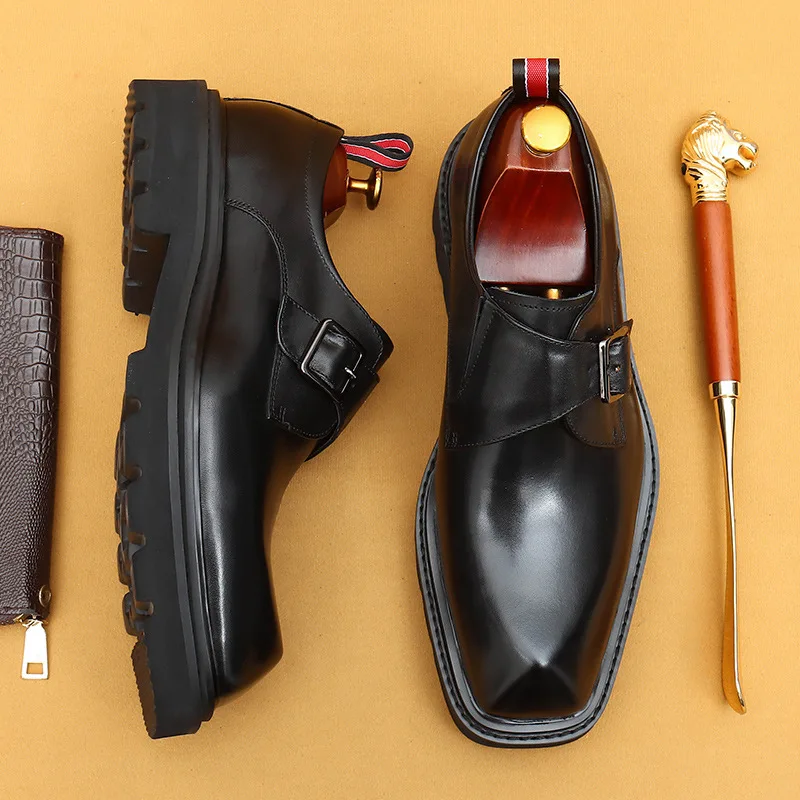 

Men'S Genuine Leather Vintage High Quality Shoes Luxury Wedding Formal Dress Classic Elegant Italian Black Shoe