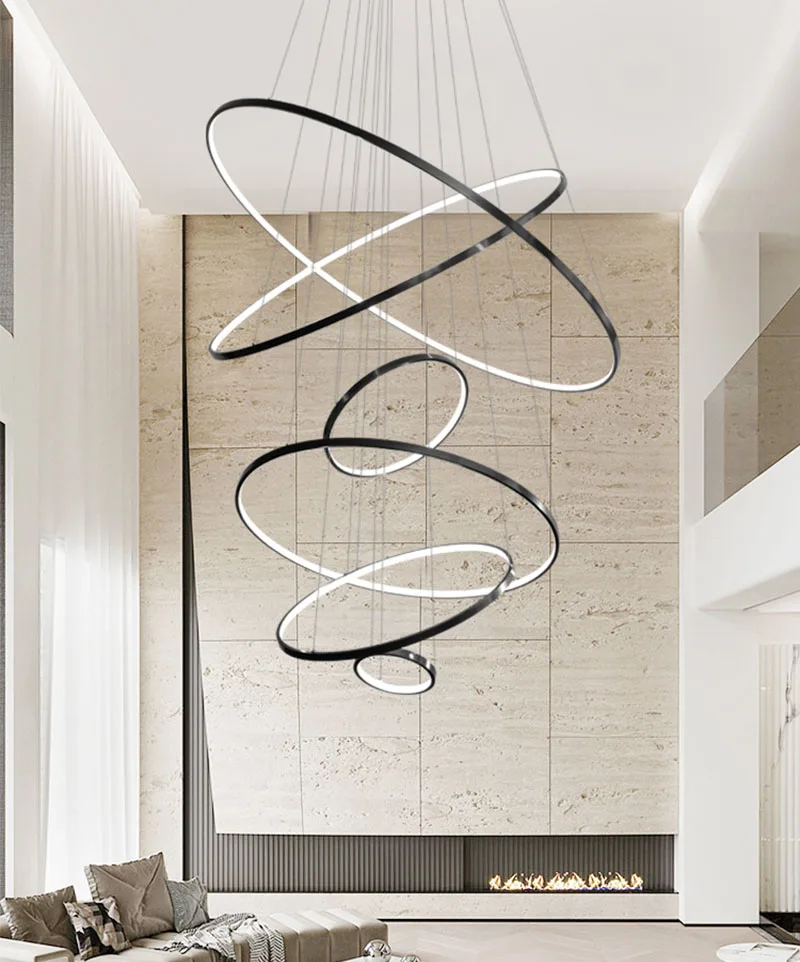 Phube Lighting Modern Chandelier Lighting For Staircase Large Ring Hanging Lamp For Foyer Villa Lobby Hanging Light Fixture