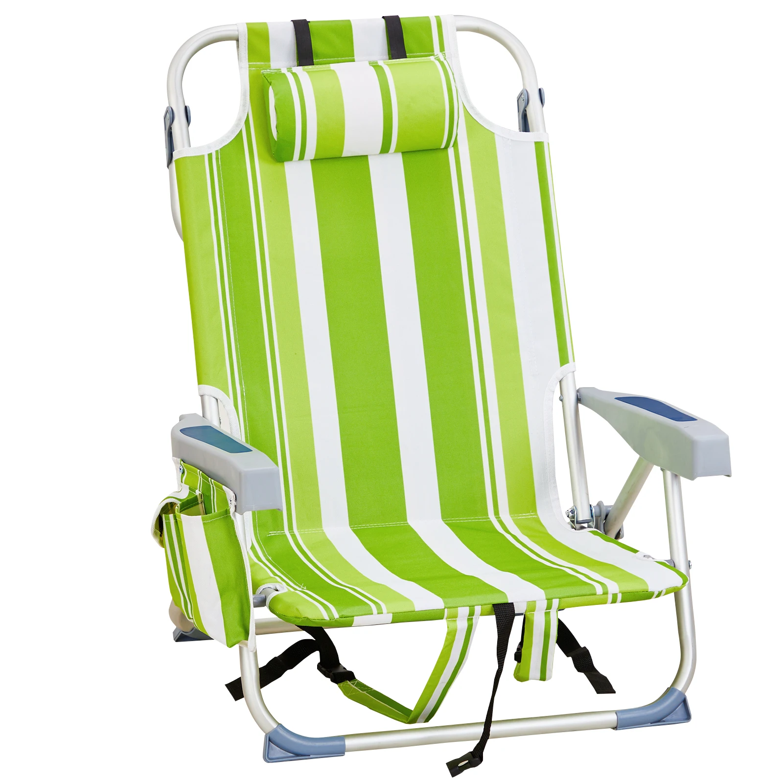 

63*65*82cm Short Oxford Cloth Silver White Aluminum Tube Bearing 100kg Beach Chair Green Stripes