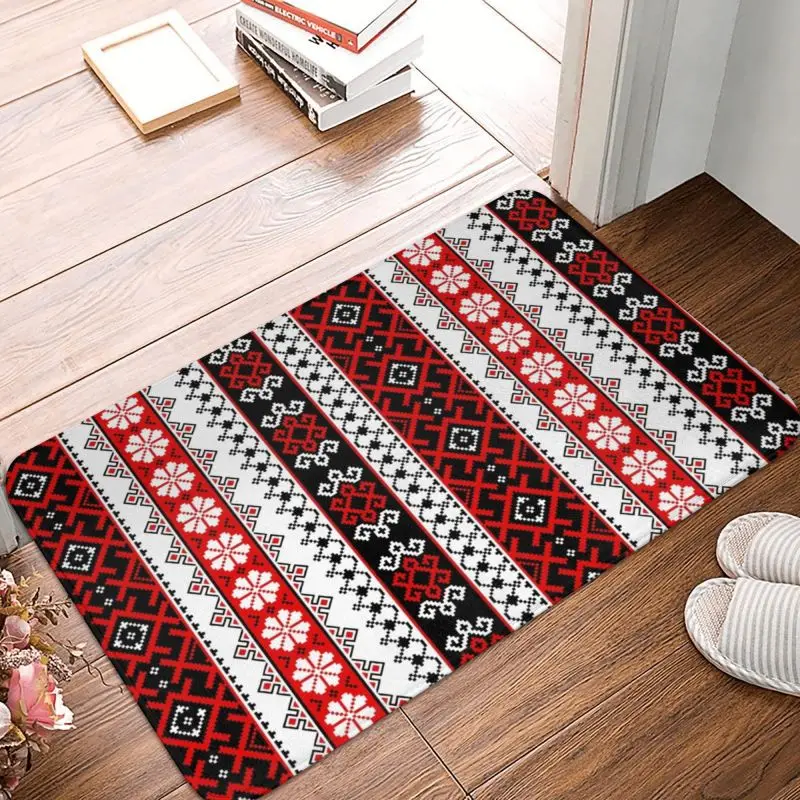 Bold Colorful Ukraine Style Vyshyvanka Embroidery Front Door Mat Indoor Bohemian Geometric Doormat Floor Entrance Rug Carpet