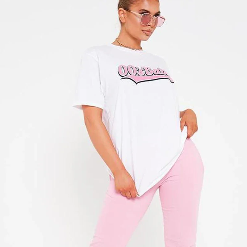 00's طفلة الحب الوردي النساء تي شيرت المراهقات Kawaii الملابس 90s الجرونج التي شيرت الجرافيك المحملة الإناث بلايز دروبشيبينغ