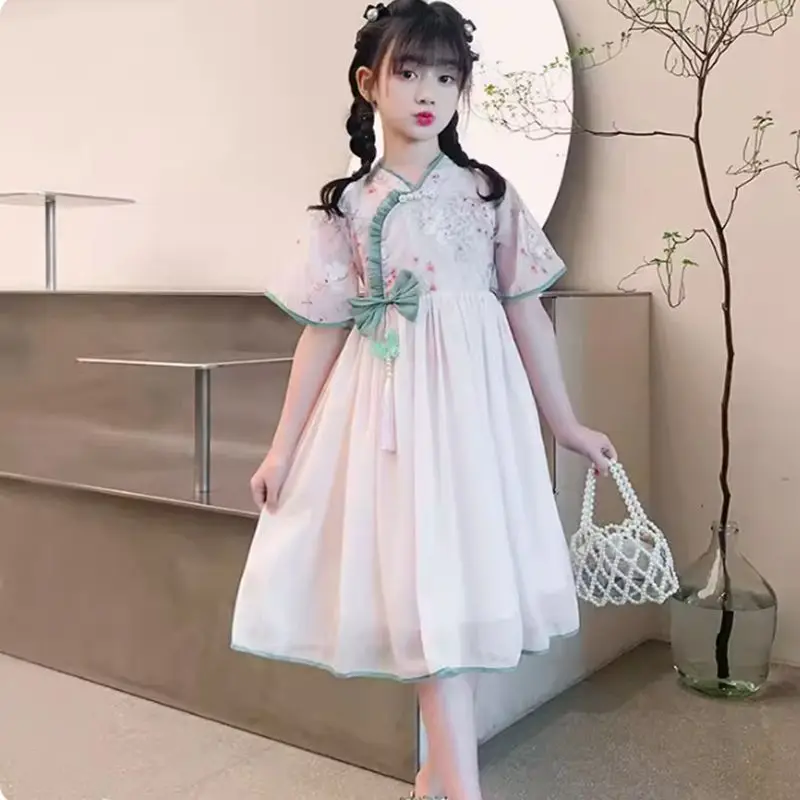 

2024 New Girls' Fairy Dress Summer Princess Dresses Fairy Hanfu Ancient Costume Cheongsam