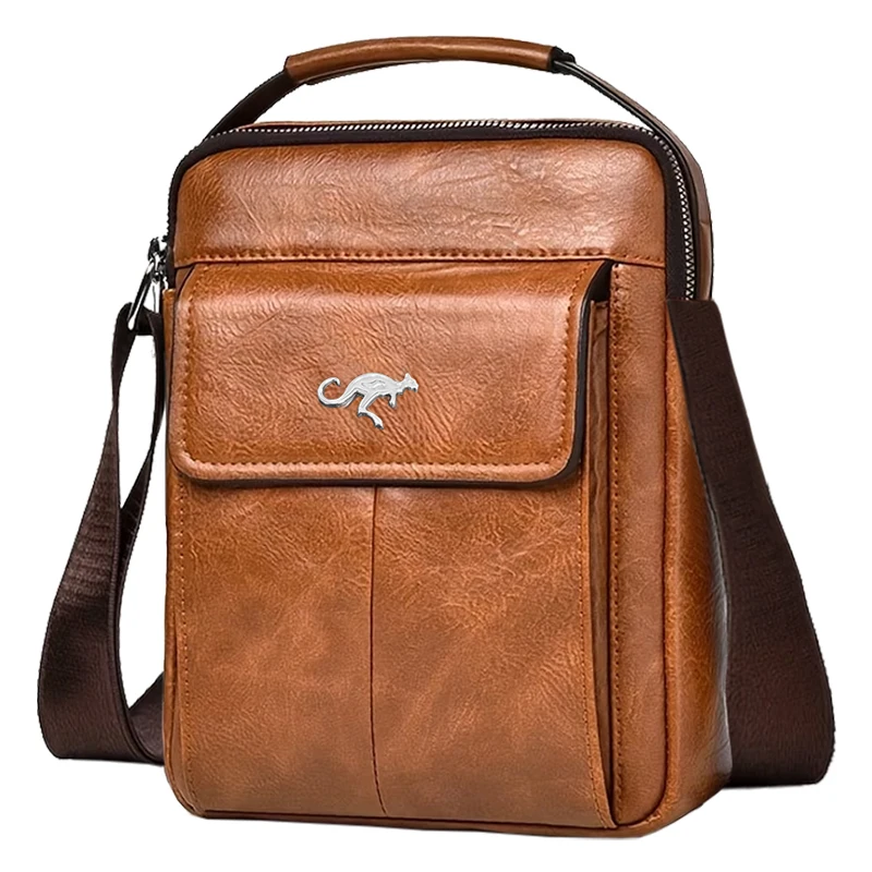 Hochwertige Leder-Umhängetasche für Herren, Elegante Schulterhandtasche mit Känguru-Emblem, Ideal für Geschäftsreisen – Detail 7