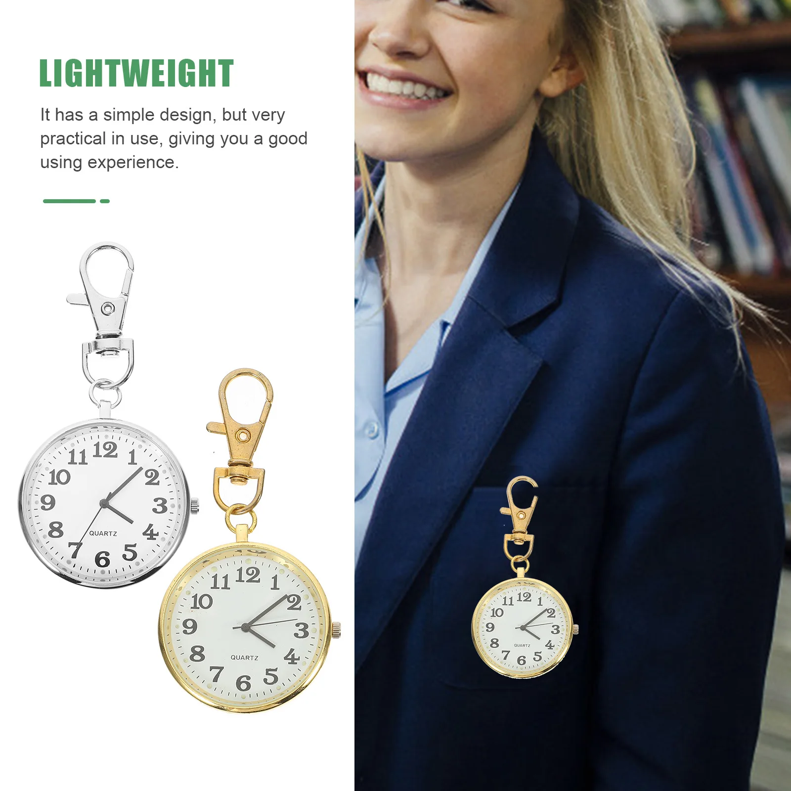 2PCS Simple Hanging Pocket Watch Modern Watch Pendant Key Chain Quartz Pocket Watch for Elderly Nurse (Silver, Golden)