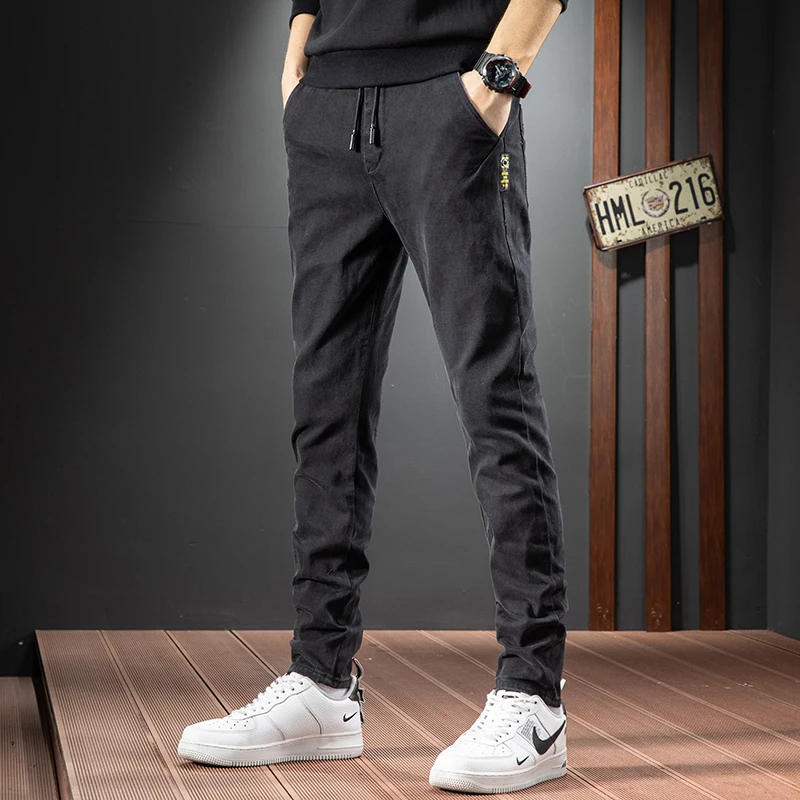 

Casual Trousers Men's Solid Color High-Grade Fashionable Loose Casual Washed Cotton Denim Spring Summer Slim Fit Skinny Stretch