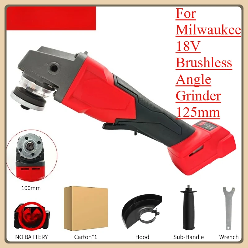 

For Milwaukee 18V Brushless Angle Grinder 125mm Fit Battery Cutting Polishing Grinding Machine Variable Speed Power Tools