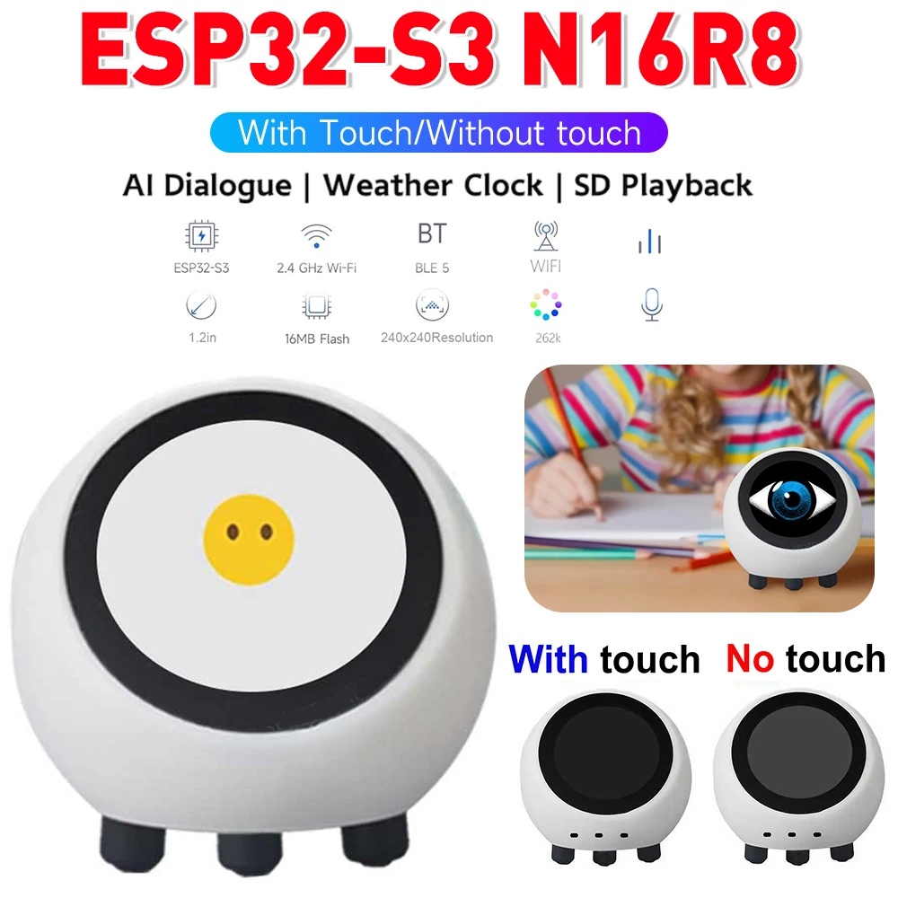 ترقية XiaoZhi AI صوت الدردشة روبوت DeepSeek ESP32-S3 N16R8 مجلس التنمية WiFi BT BLE5 1.28 "شاشة الكريستال السائل ESP مساعد المنزل