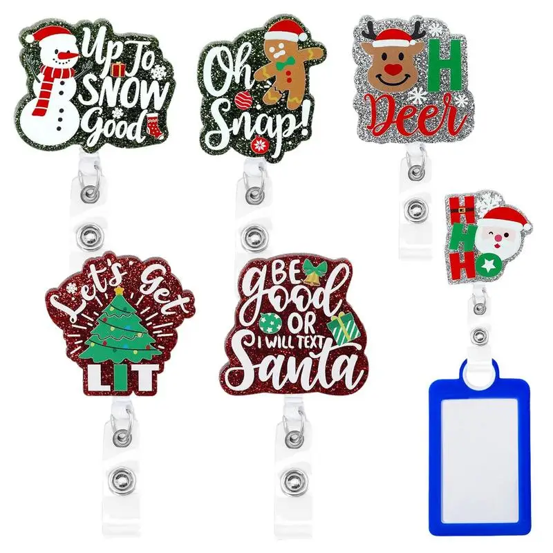 

Christmas Name Badge Clips Retractable Clip Funny Cute Retractable Clip Santa Claus Snowman Elk Key Card Holder 360 Rotating