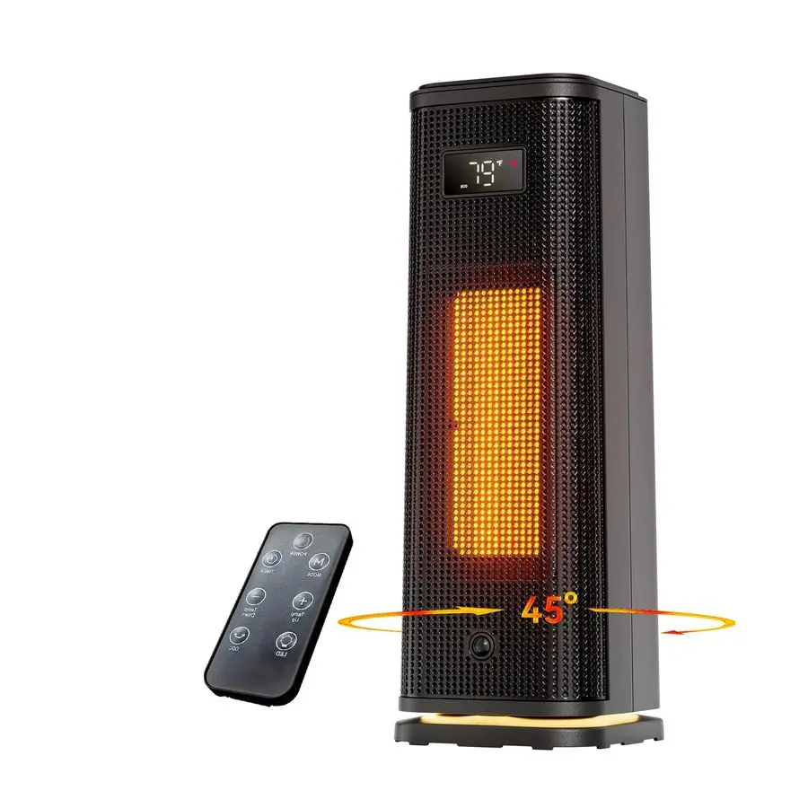 

Обогреватель для помещений, портативный керамический PTC-нагреватель 1500 Вт с быстрым нагревом, таймером на 12 часов, термостатом, 4 режимами и осцилляцией на 45°.