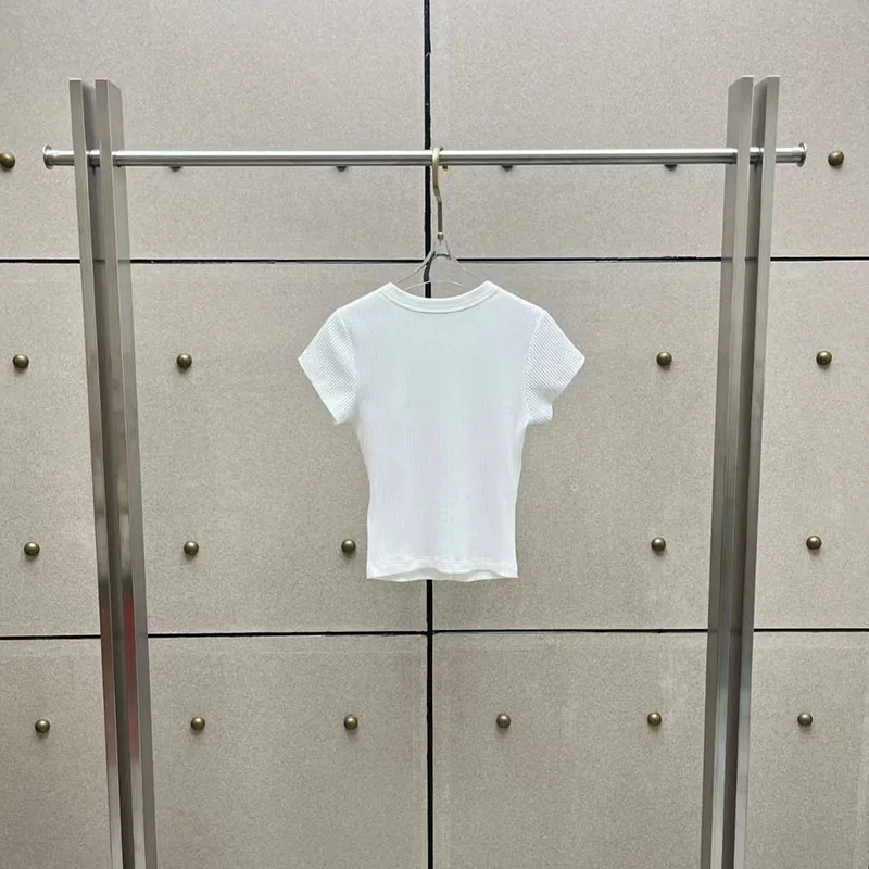 Women's Single-Button Ribbed T-Shirt, Round-Neck Short-Sleeve Top. Fashionable, figure-flattering T-shirt, 2026, NewArrival, Y2k