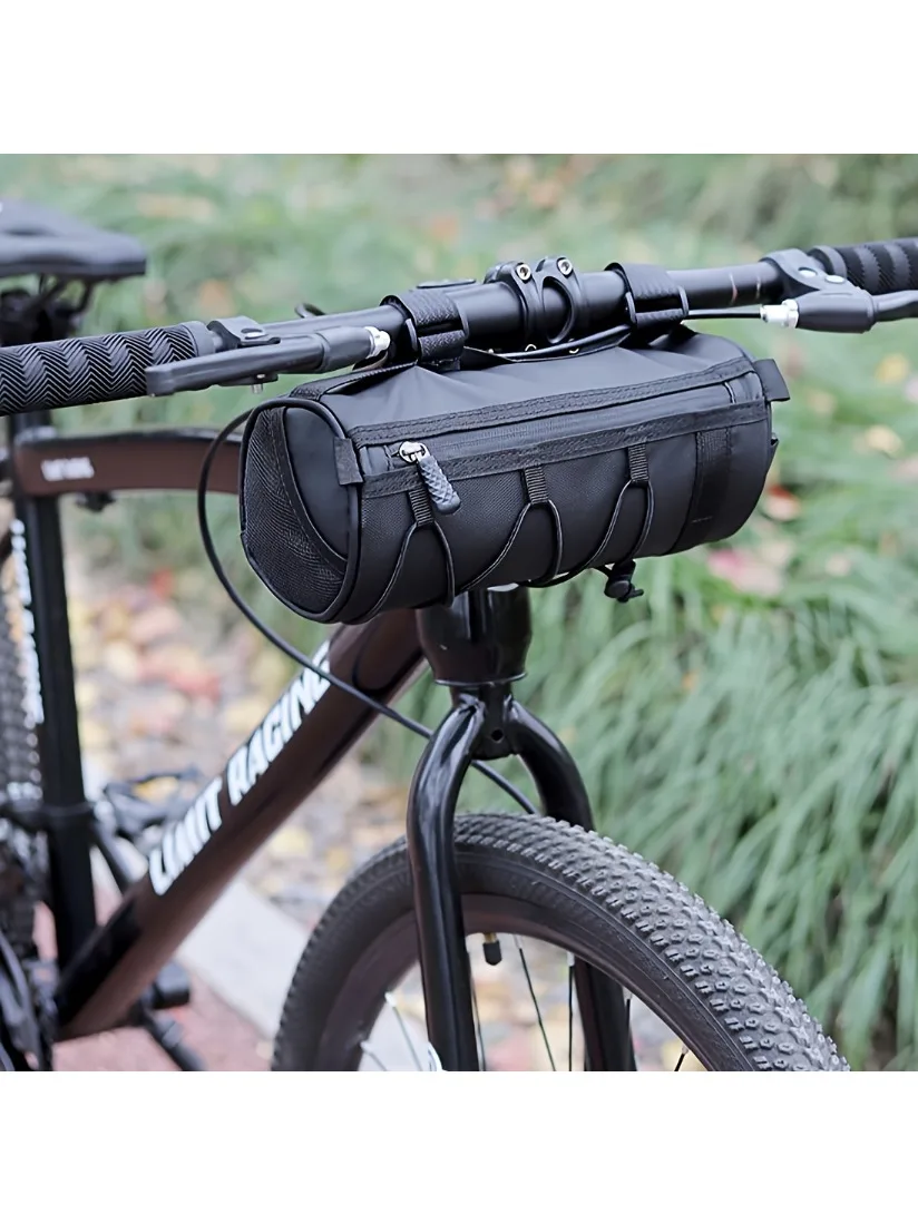 AliExpress NONE Large Capacity Adjustable Bicycle Handlebar Bag - Black Multi-Compartment Front Frame Tube Bag with Handlebar Mount, for Cycling