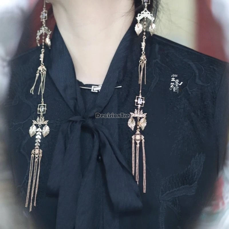 2025 new chinese improved retro ancient style women elegant long tassel ethereal ear pendants daily hanfu accessory earrings