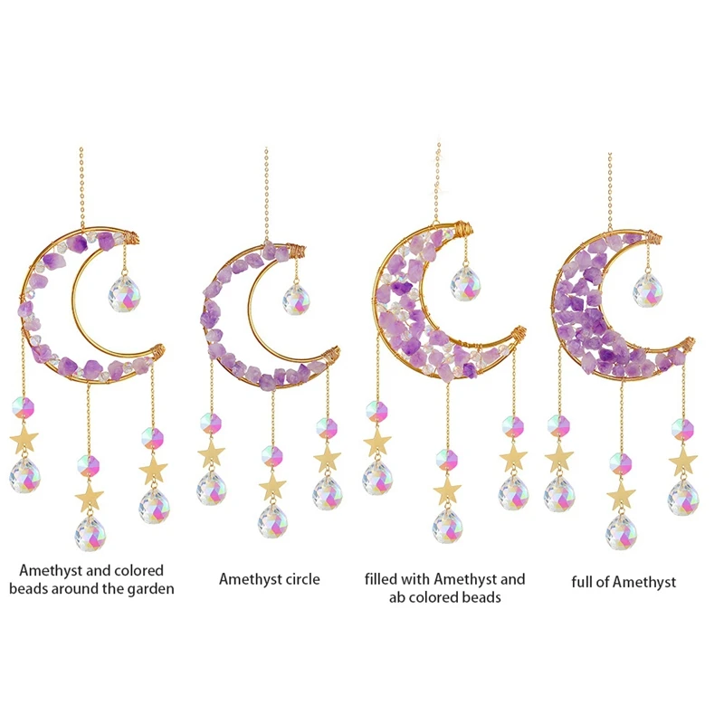 Crystal Pendant Hanging Curtain Windchimes Sun Light Catcher Star Moon Pendant Rainbow Wind Chime For Outdoor Garden