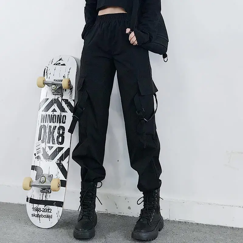 

Nice Autumn Harajuku Black Cargo Pants Women Hip Hop Streetwear Trousers Loose Female Baggy Fashion Pants Women